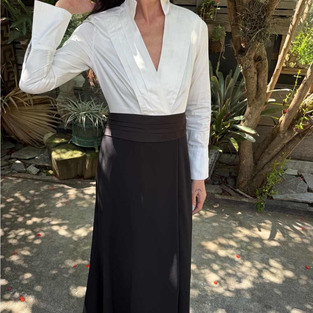 Donna Karan New York Black Ivory Evening Gown Colorblock Long Sleeve Sz 2